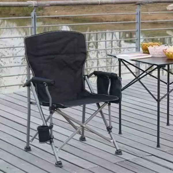 Outdoor camping fishing chair with armrests, beach chair, home picnic barbecue portable thickened horseshoe chair
